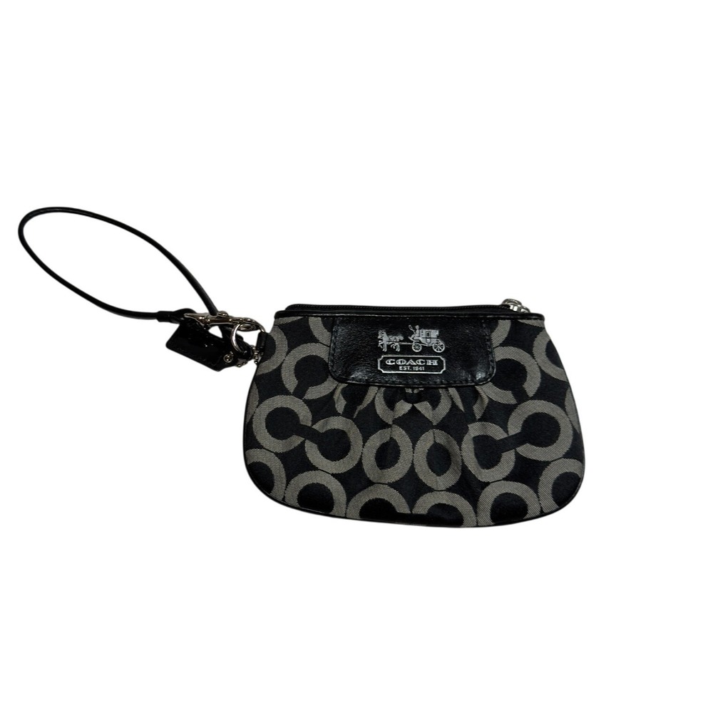 Coach Madison Optic Wristlet Pouch Small Black Gray Signature C Canvas Zip